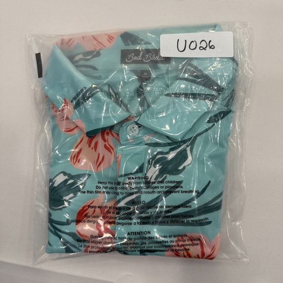 Bad Birdie Golf Polo Shirt‎ Mens Medium Floral Green Beach Tropical Flowers - Picture 7 of 9